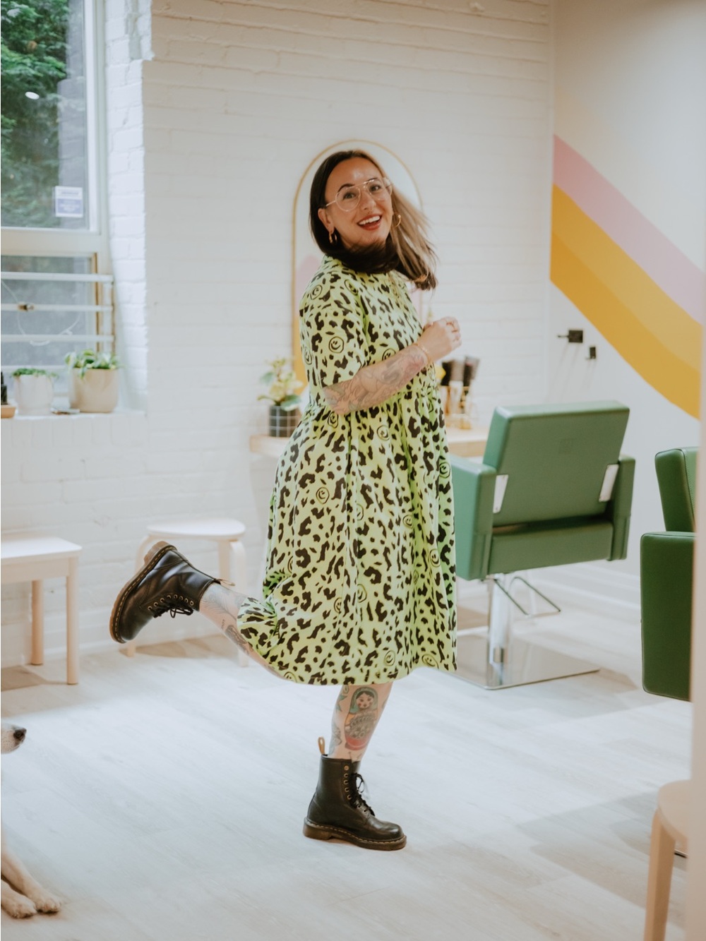 Lazy Oaf Neon Green Leopard Midi Dress